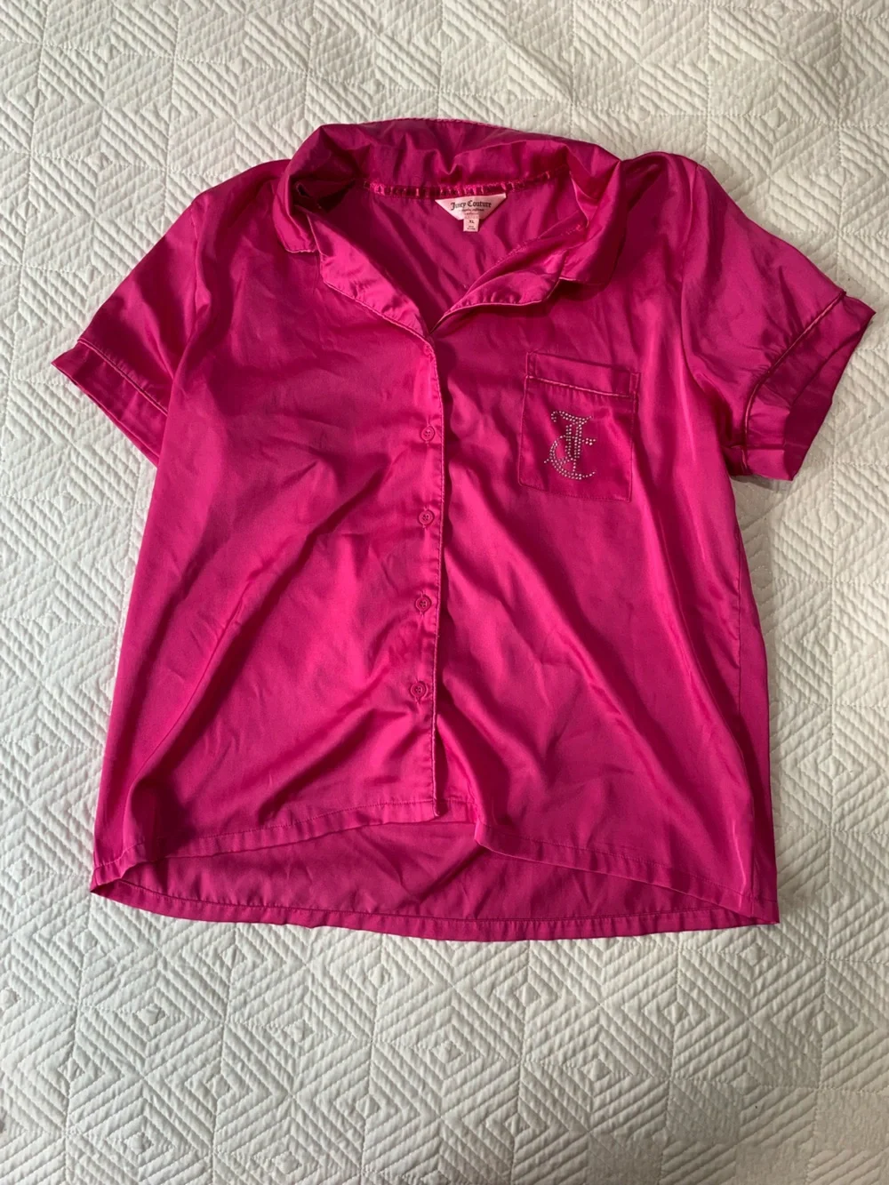 y2k hot pink juicy couture satin pajama top and pants set